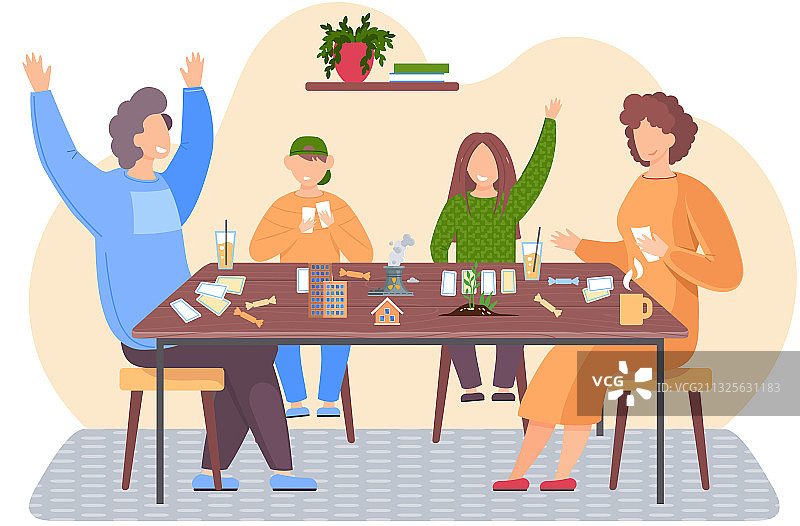幸福的家庭围坐在桌前打牌图片素材