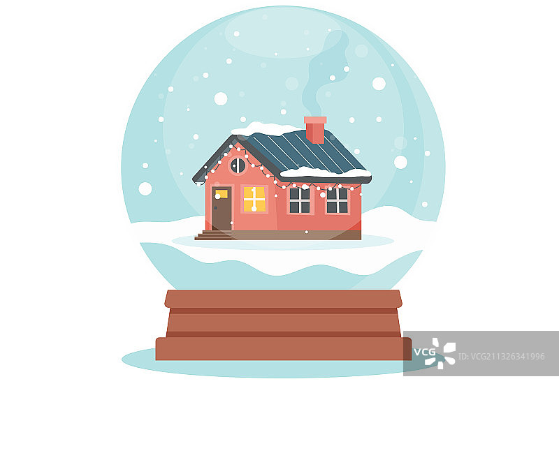雪花玻璃球和可爱的冬天的房子图片素材