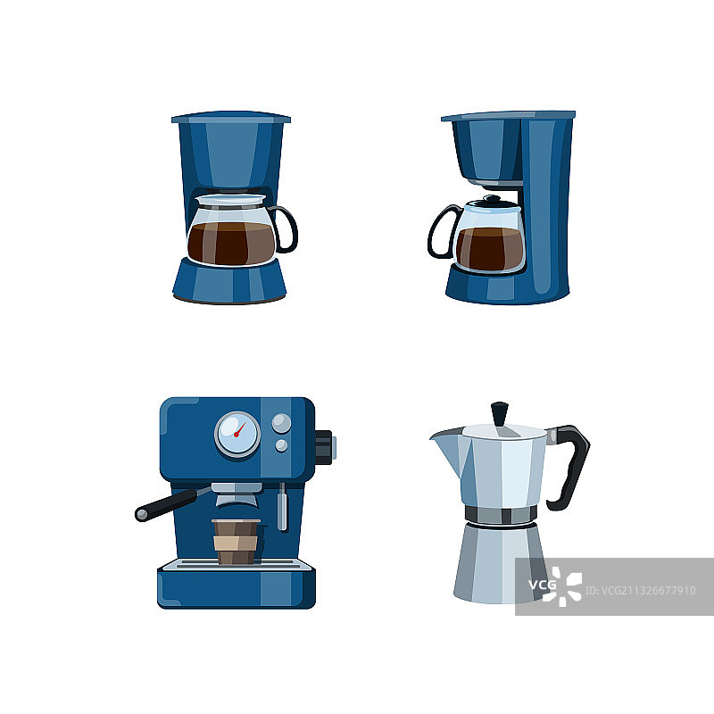 咖啡机、咖啡馆或厨房图标设置图片素材