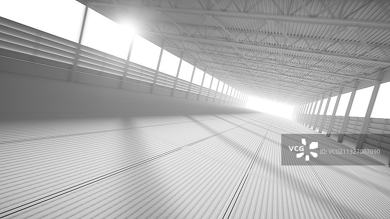 三维渲染的白模工厂隧道图片素材
