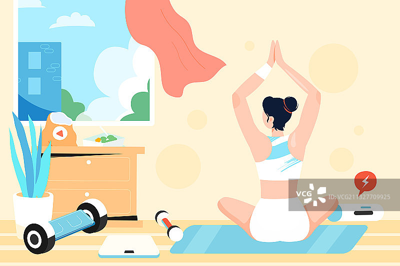 卡通夏季夏天夏日美女度假旅游旅行瑜伽运动电商促销优惠矢量插画图片素材