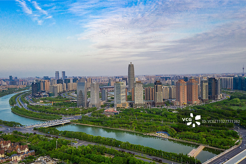 河南省郑州市郑东新区CBD建筑群航拍图图片素材
