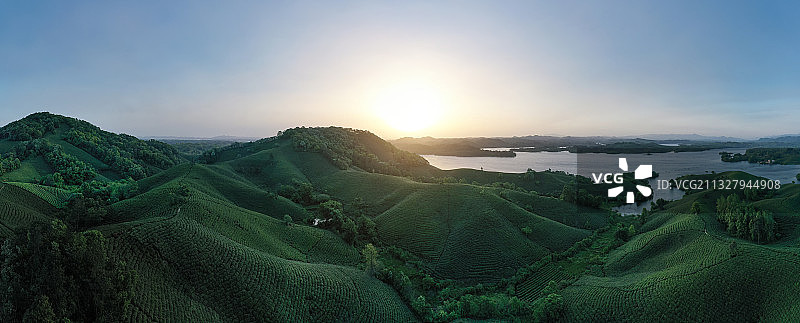 河南信阳南湾湖茶山自然风光航拍图片素材
