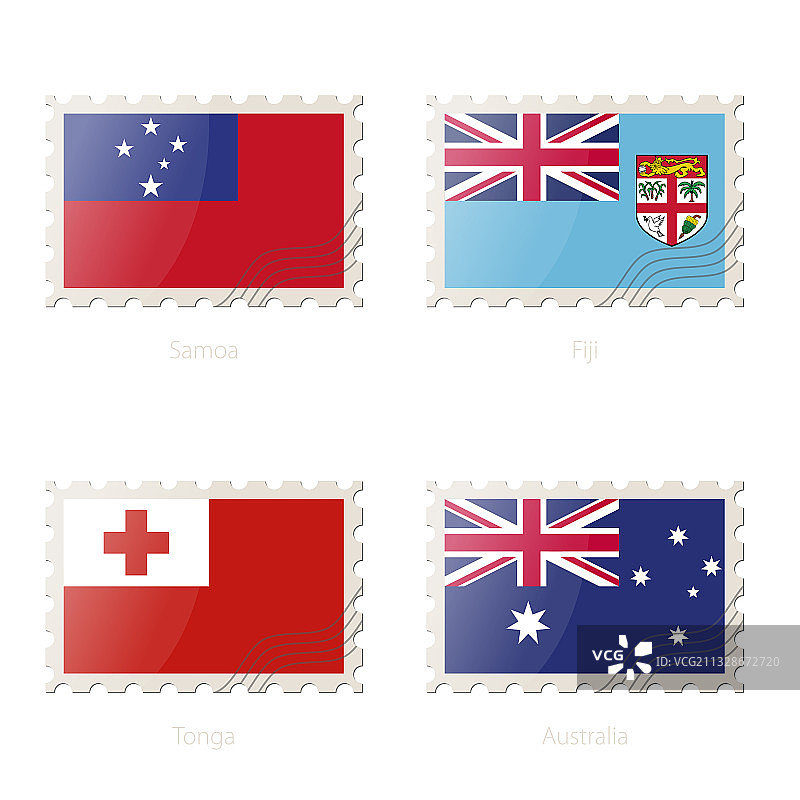 邮票上有萨摩亚、斐济、汤加的图案图片素材