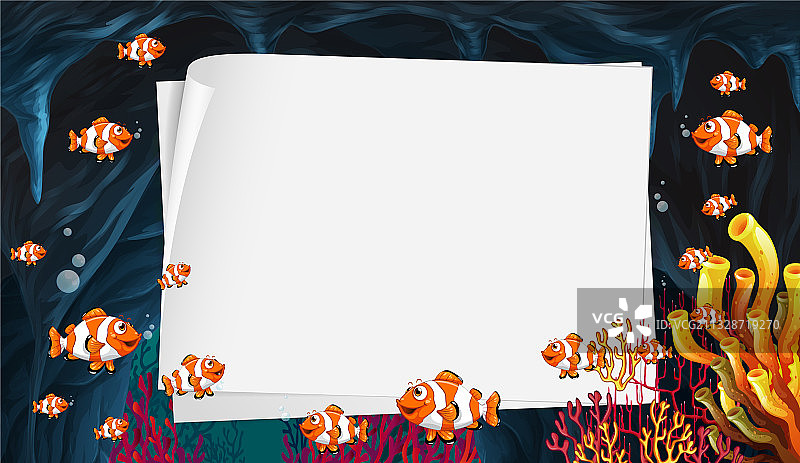 空白纸模板与外来鱼卡通图片素材