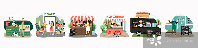 街边小吃车里有咖啡、热狗和冰淇淋图片素材