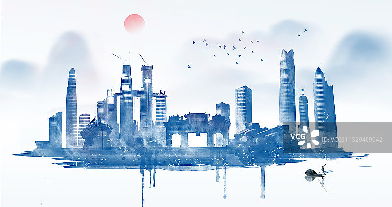 中国风水墨建筑重庆地标图片素材