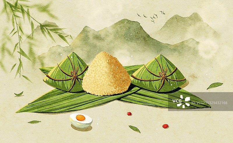 端午节粽子咸鸭蛋美食水彩插画图片素材