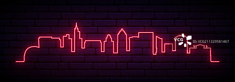 红色的霓虹天际线，明亮的罗利城市图片素材