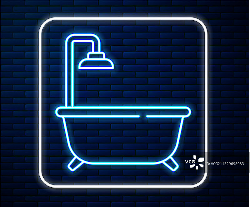发光的霓虹灯线浴缸与淋浴图标图片素材