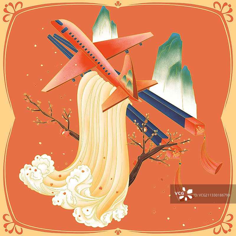 国潮中国风飞机回家旅行归途图片素材