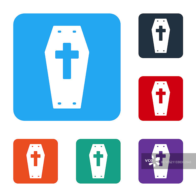 白色棺材与基督教十字标志孤立图片素材