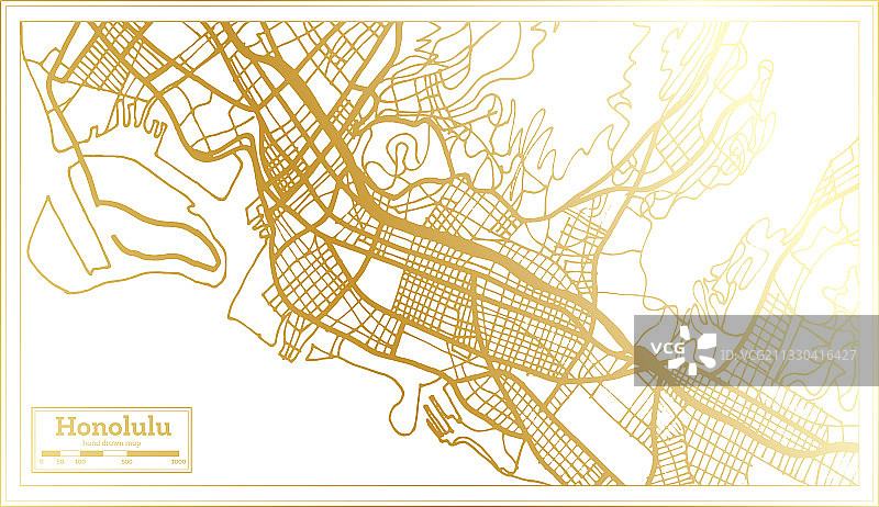 檀香山美国城市地图在复古风格的金色图片素材