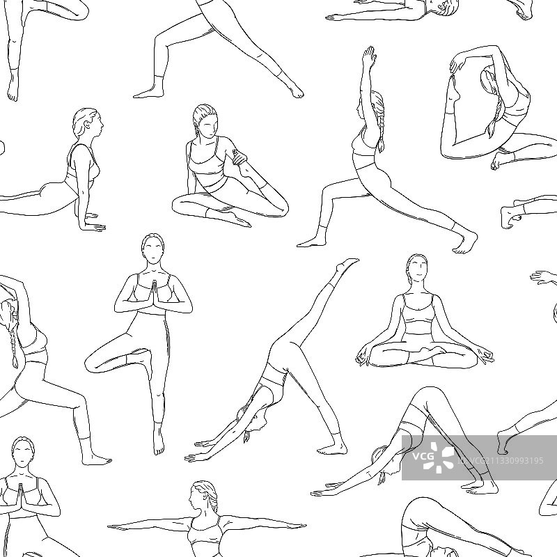 瑜伽体式无缝模式女性练习图片素材