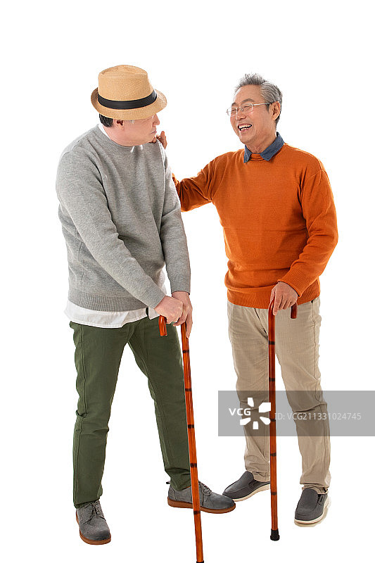 拄着拐杖的老哥俩聊天图片素材