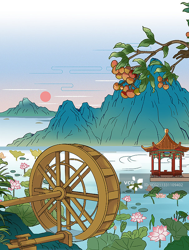 二十四节气传统中国风青绿山水国潮节日民俗插画图片素材