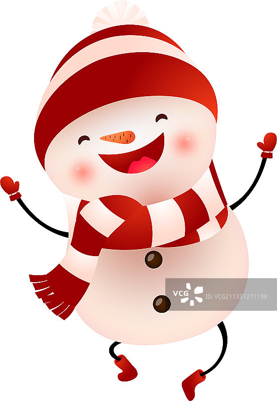 快乐的雪人戴着帽子和围巾跳图片素材