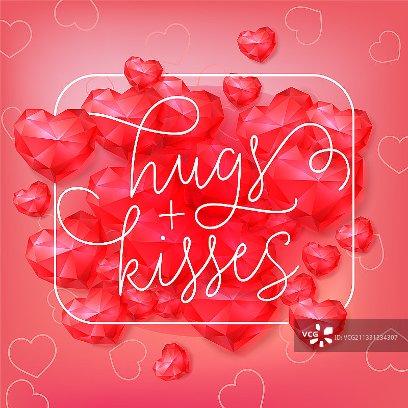 拥抱和亲吻的心形字母的框架图片素材