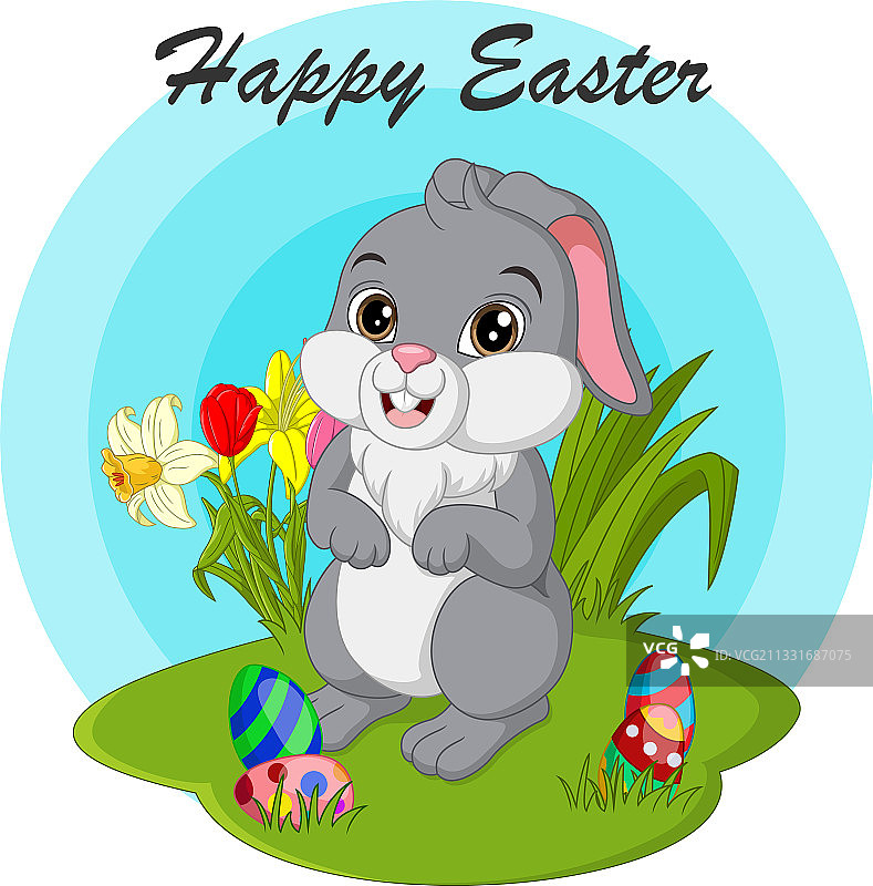 快乐的复活节可爱的复活节兔子与蛋在g图片素材