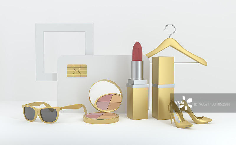 金色华丽的时尚美妆产品C4D建模图片素材