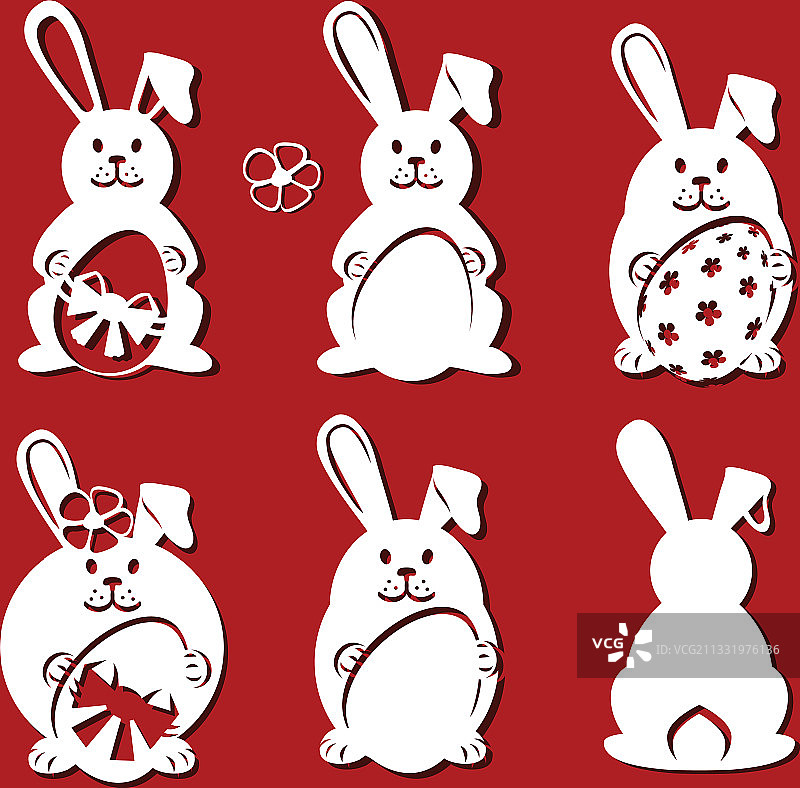 兔子设置复活节兔子激光切割在红色图片素材