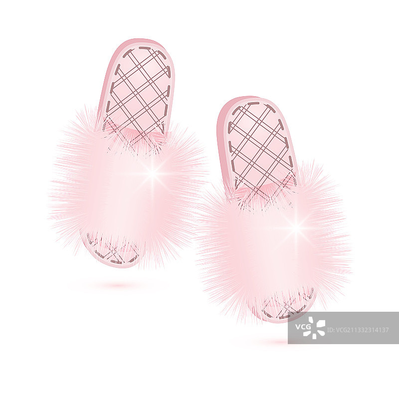 一双时尚的粉色毛皮拖鞋孤立图片素材