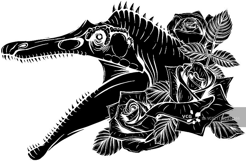 恐龙棘龙头黑色剪影艺术图片素材
