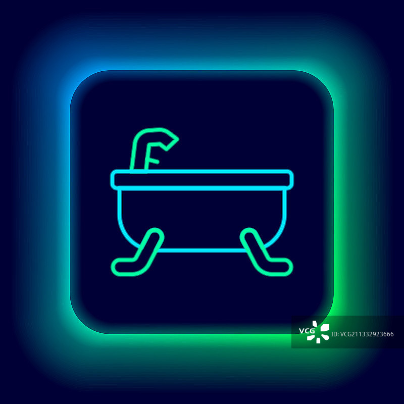 发光的霓虹灯线浴缸图标孤立在黑色图片素材