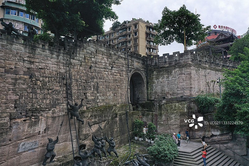 重庆通远门城墙遗址公园航拍图片素材
