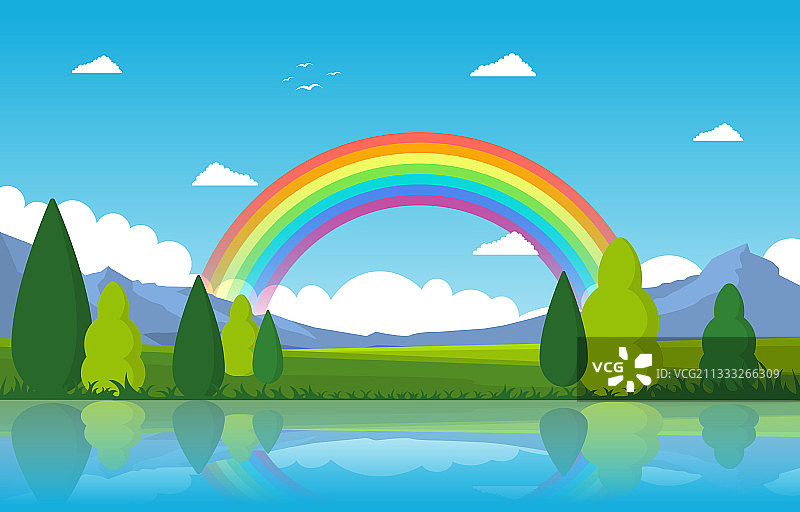 彩虹上面的池塘湖泊自然景观风景图片素材