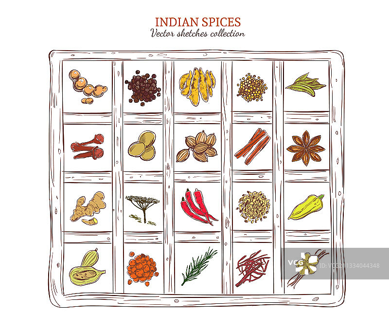 彩色素描印度香料集图片素材
