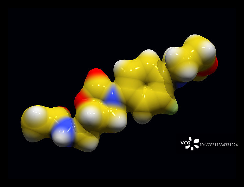 利奈唑胺抗生素，分子模型图片素材
