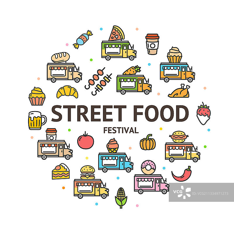街头小吃车标志圆模板设计薄图片素材