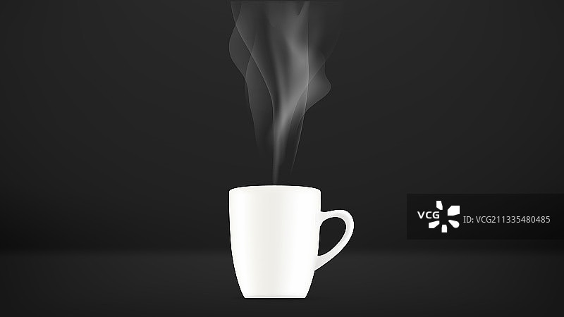 白色现实杯与热咖啡与蒸汽图片素材