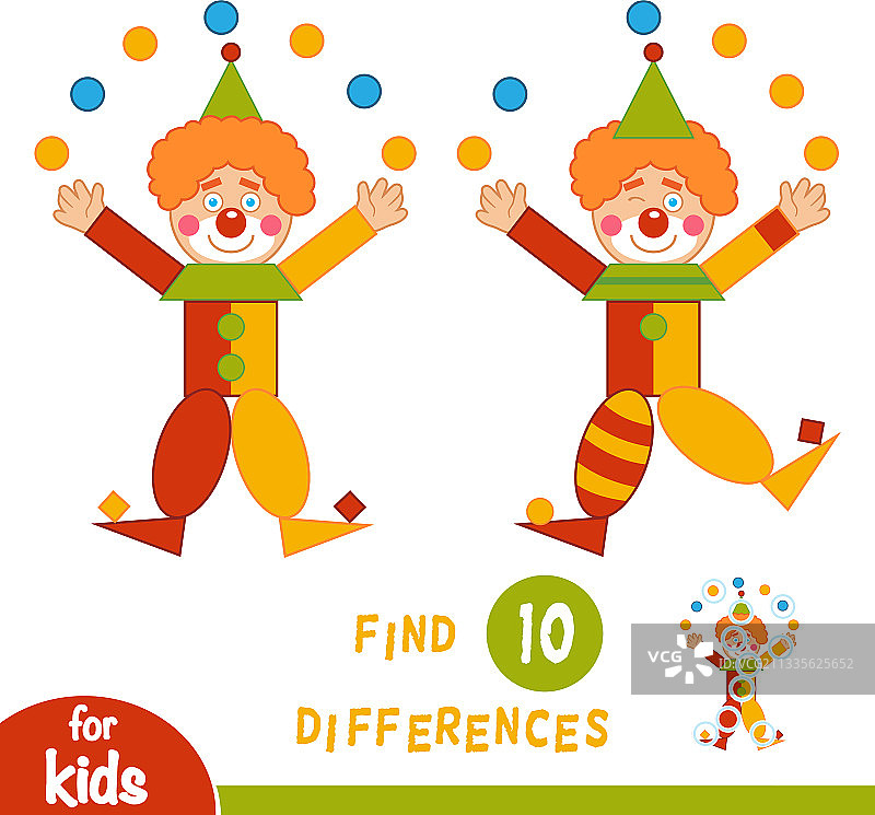寻找差异游戏的儿童小丑图片素材