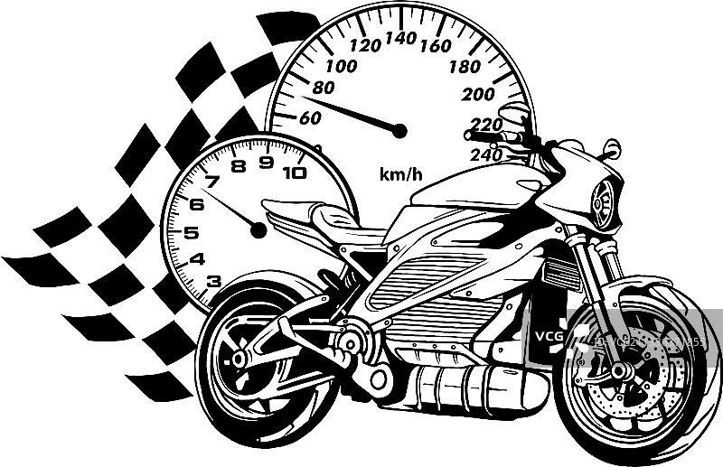 画在黑色和白色摩托车赛车运动图片素材