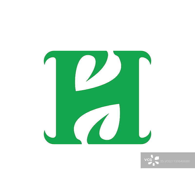 字母h绿色叶子形状标志图片素材