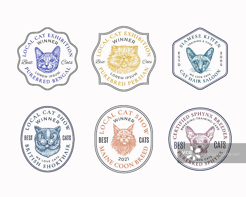 猫品种框架徽章或标志模板图片素材