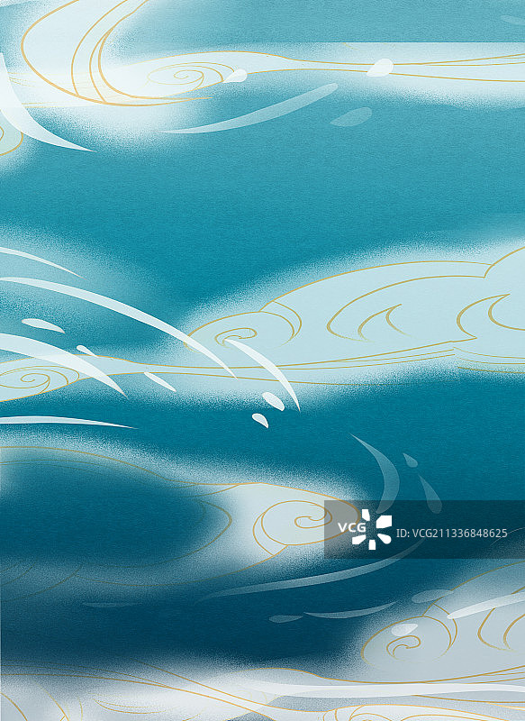 中国风水彩天空插画背景图片素材