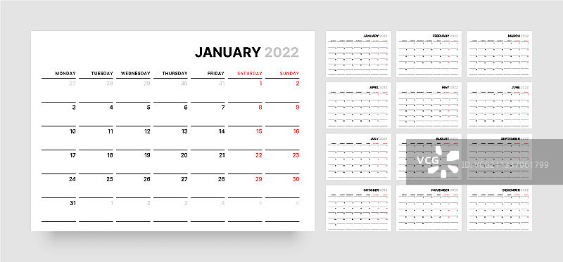 每月日历为2022年周开始图片素材
