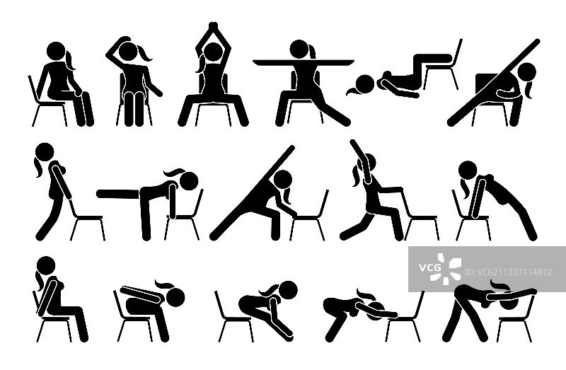 椅子瑜伽练习stick figure象形图标图片素材