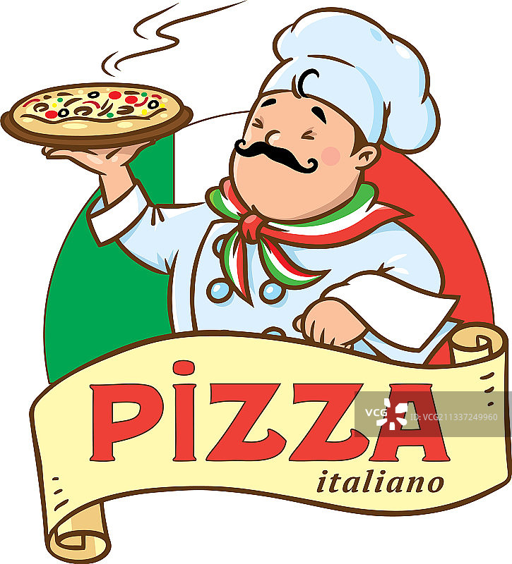 有趣的意大利厨师披萨徽章设计图片素材