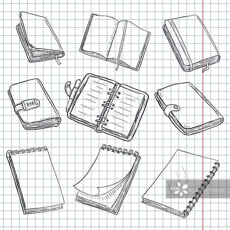 设置素描笔记本、记事本和图片素材