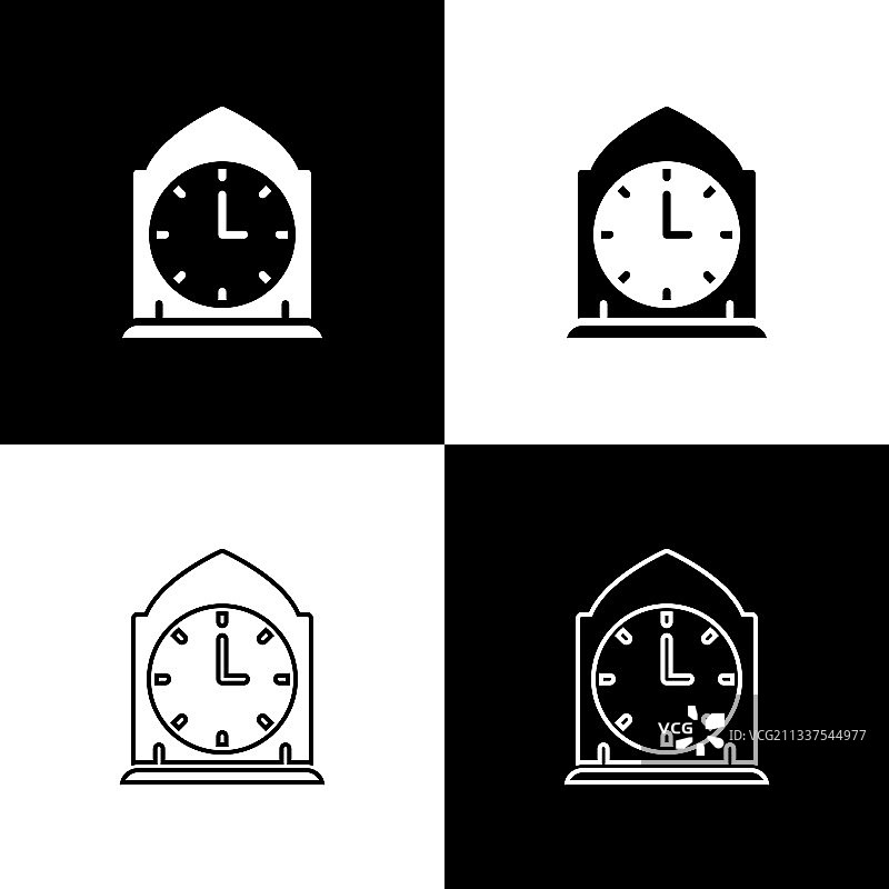 设置时钟图标隔离在黑色和白色图片素材