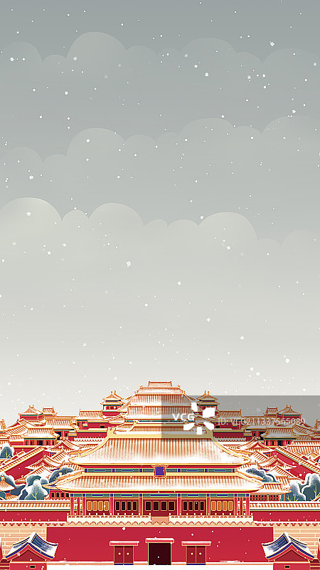 中国风冬天故宫插画图片素材