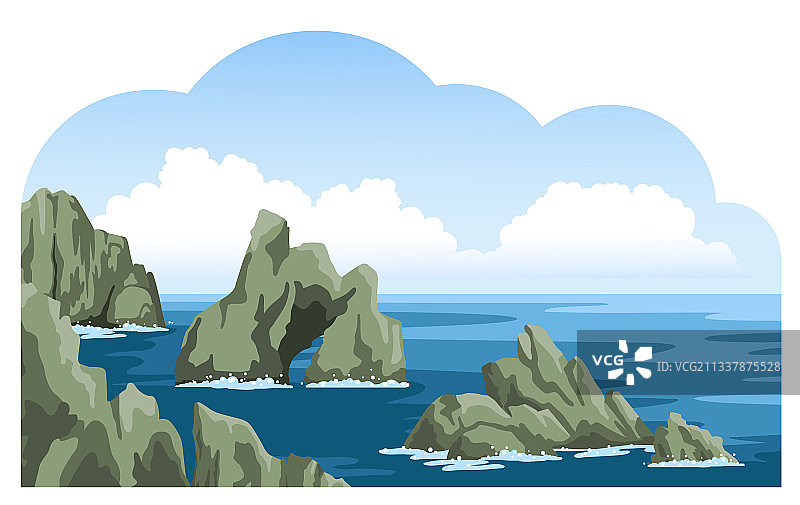 美丽的岩石在海景自然景观图片素材