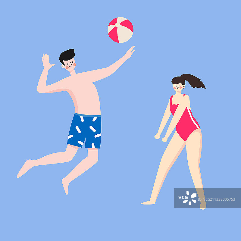 打沙滩排球的人矢量插画图片素材