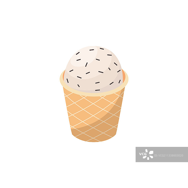 香草口味美味的冰淇淋在华夫饼杯扁平图片素材