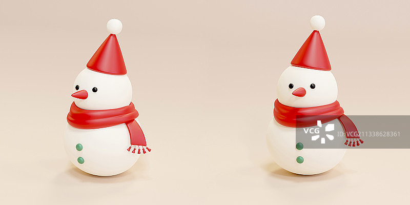 戴着圣诞帽的可爱雪人玩具三维元素图片素材