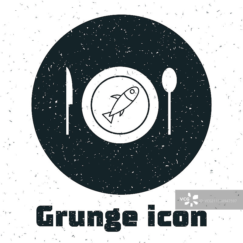 Grunge把鱼放在一个图标孤立的盘子上图片素材